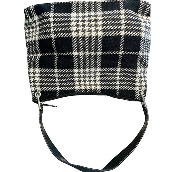 Eddie Bauer‎ Black & Off-White Plaid Wool Leather Soft Handbag Purse - Picture 1 of 11